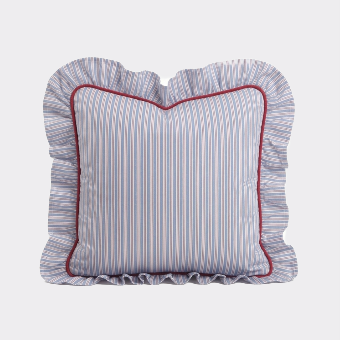 Coussin Bleu Rayures Rouge